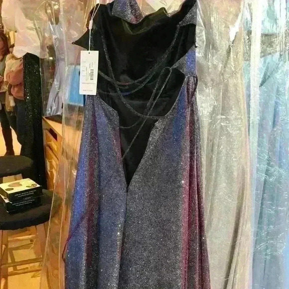 Prom Dress NWT Purple Silver Sparkle CorsetBack High Neck w/Pockets Women’s 10 - Picture 7 of 15